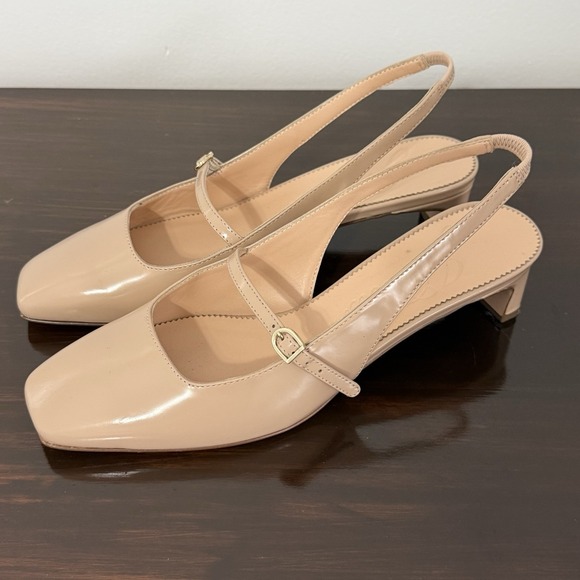 J. Crew Layla Slingback Mary Jane‎ Heels  Spazzolato Leather Size 8 Blush Beige - Picture 2 of 10